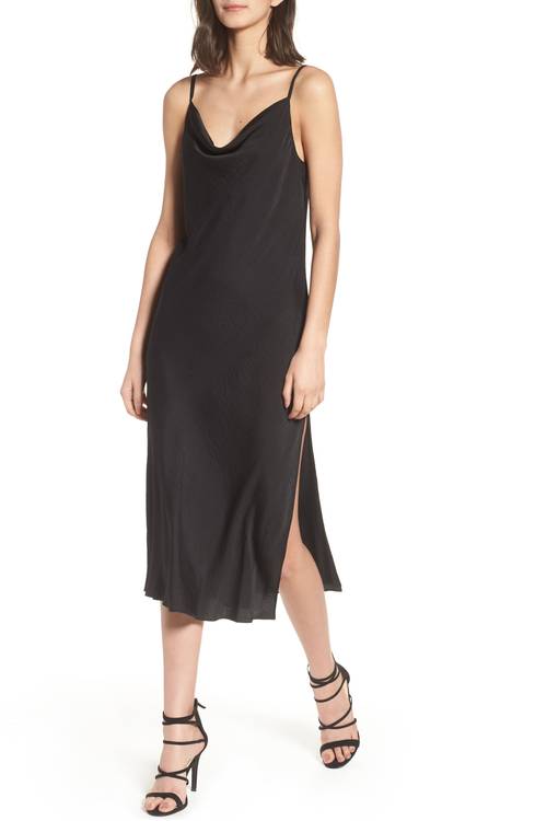 Cowl Neck Satin Midi Dress