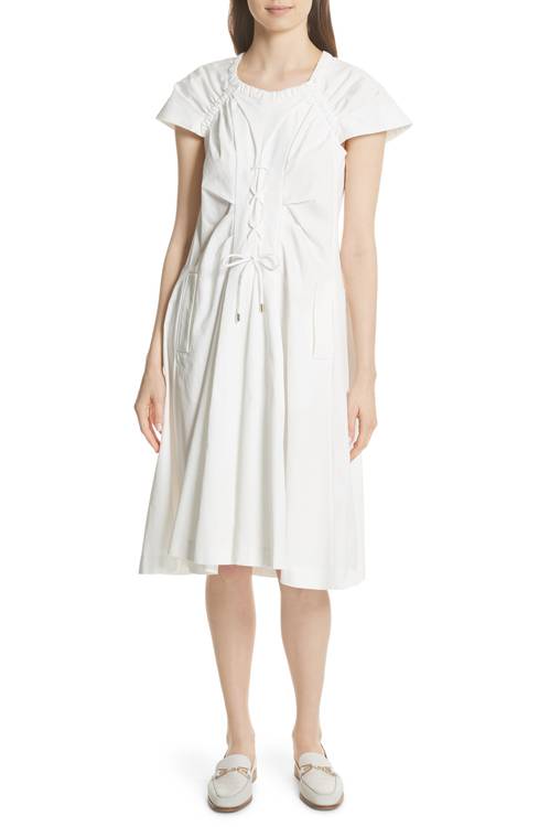 Lace Up Front Poplin Dress