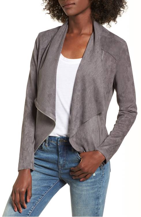 Drape Front Faux Suede Jacket