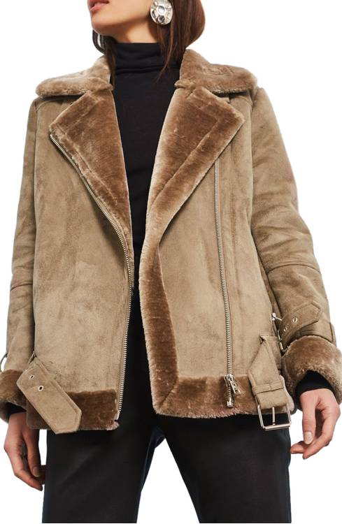Faux Shearling Biker Jacket