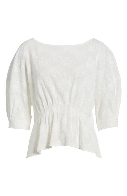 Embroidered Tucked Top