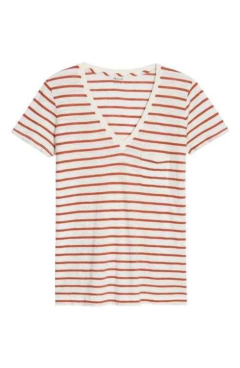 Whisper Cotton Stripe V-Neck Tee