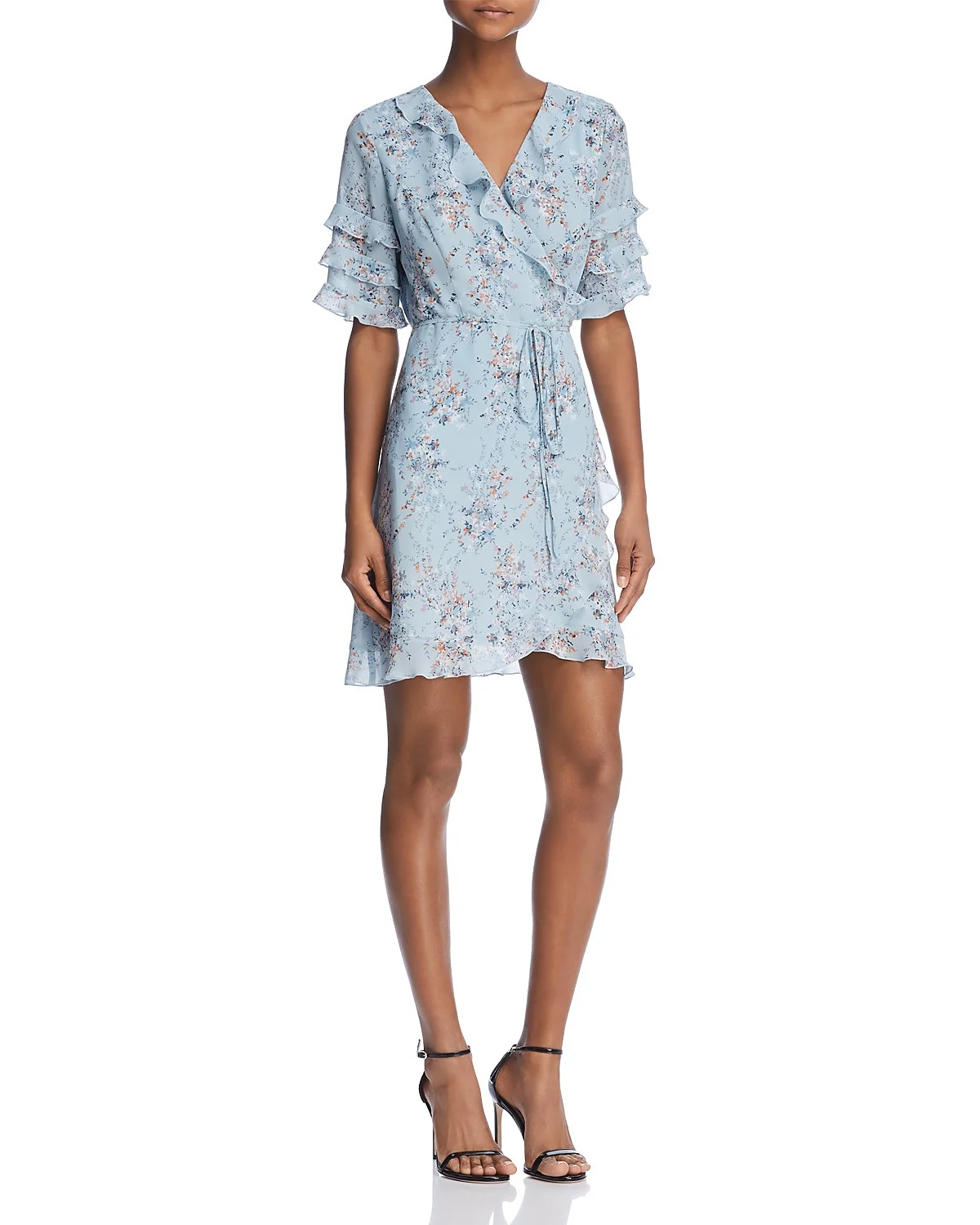 Ruffled Floral Print Wrap Dress