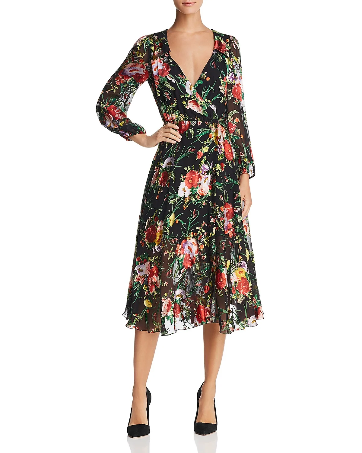 Abney Floral Burnout Wrap Dress
