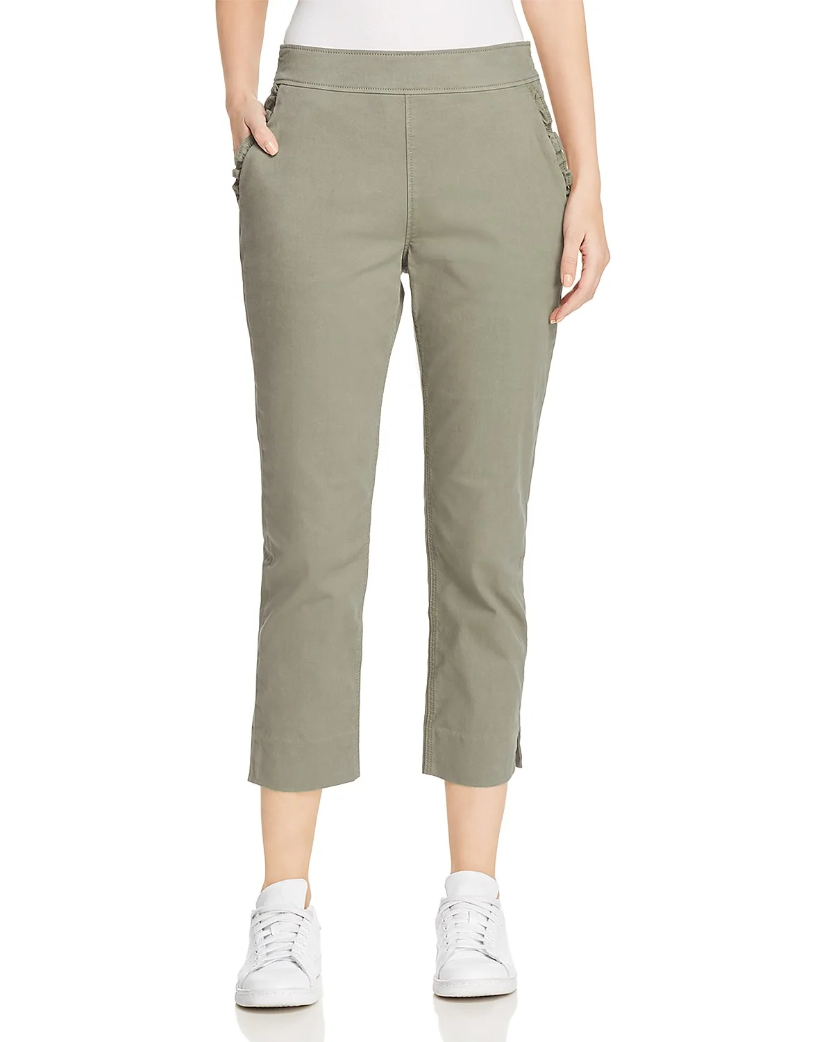 Cropped Ruffle-Trim Chinos