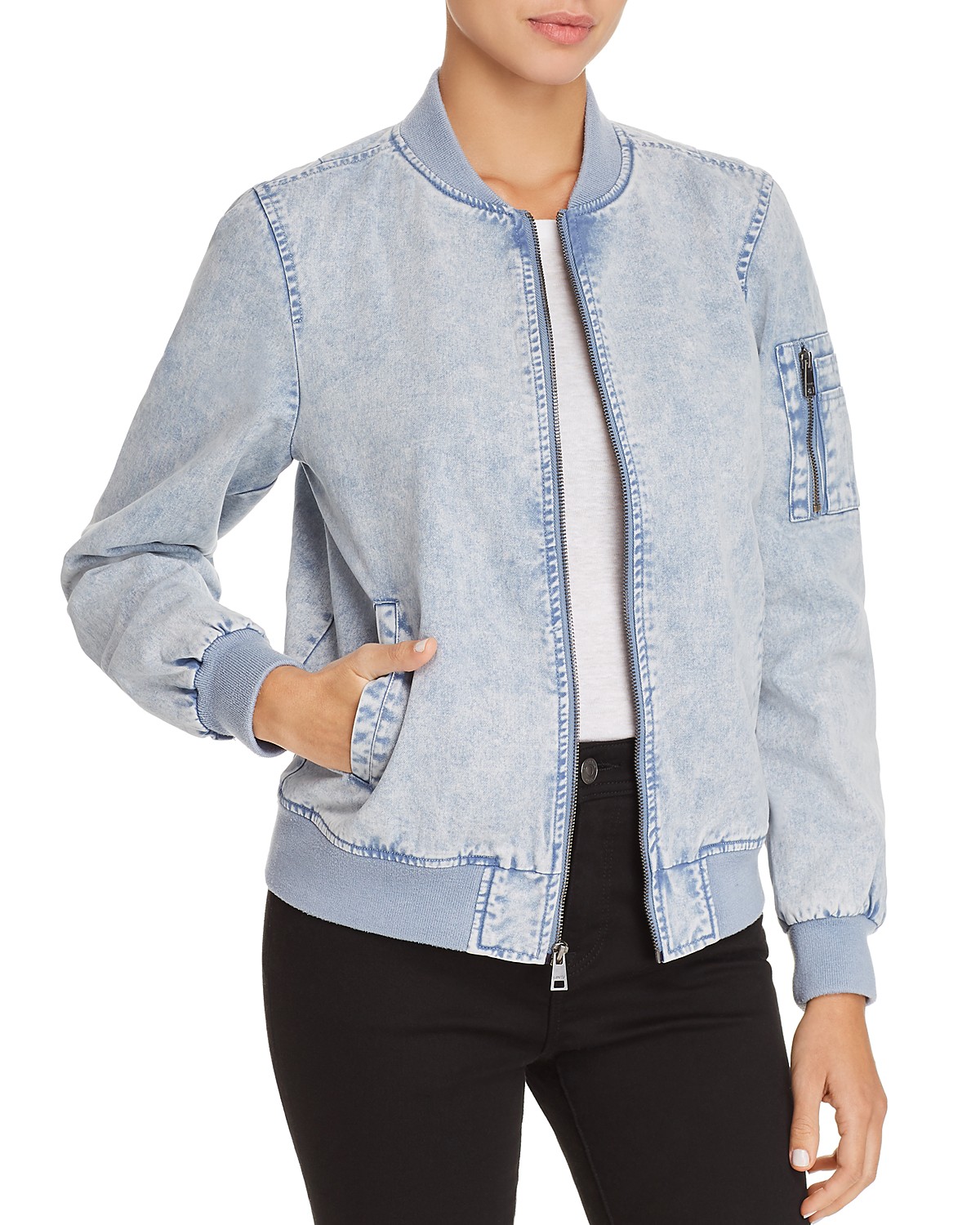 Faded Denim Bomber Jacket