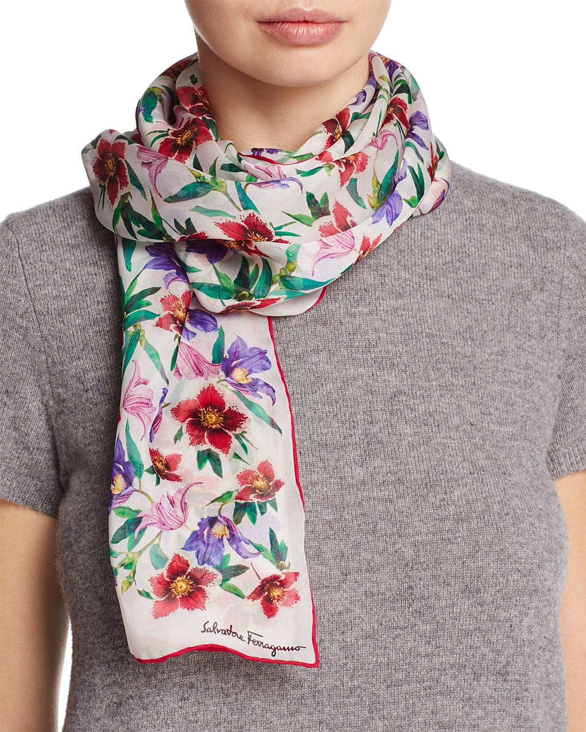 Bouquet Oblong Silk Scarf