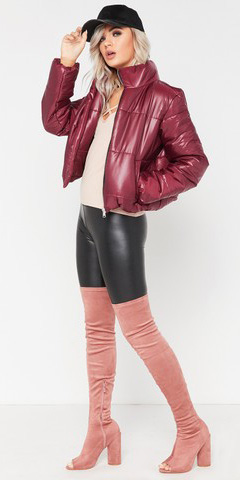 black-leggings-hat-cap-pink-shoe-boots-otk-shiny-burgundy-jacket-coat-puffer-fall-winter-blonde-lunch.jpg