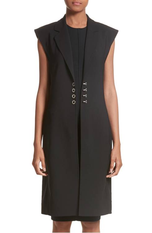 Hook Detail Stretch Wool Long Vest