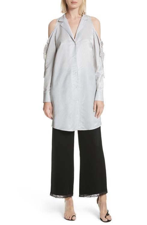 Stripe Cold Shoulder Satin Tunic