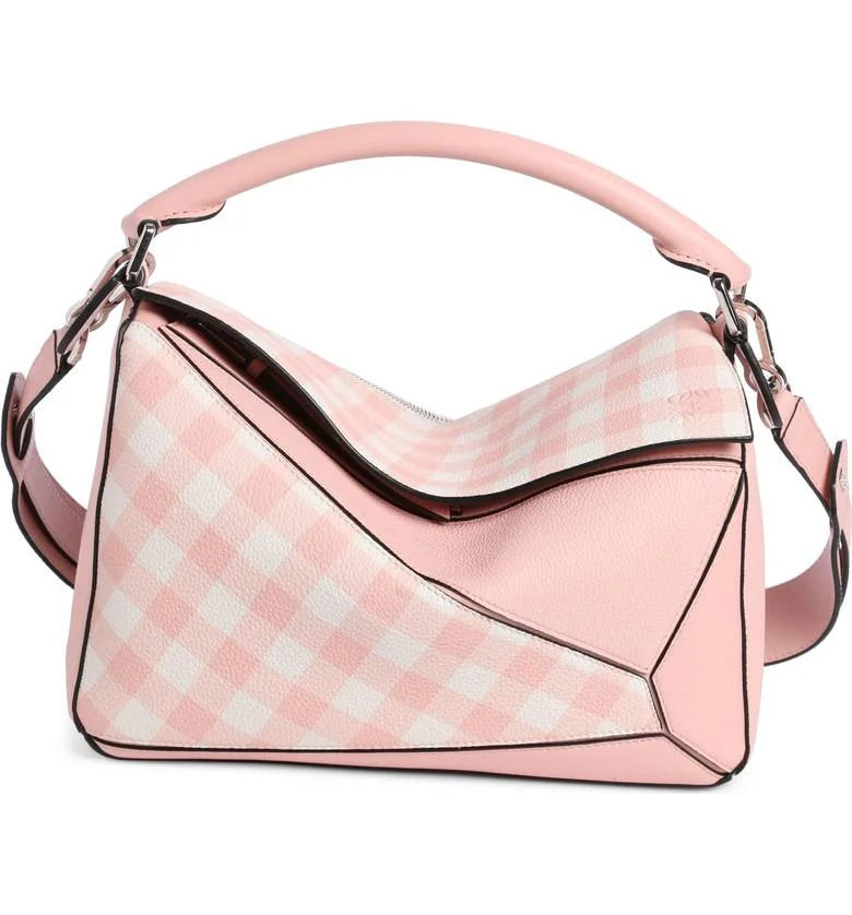 Puzzle Gingham Calfskin Leather Bag
