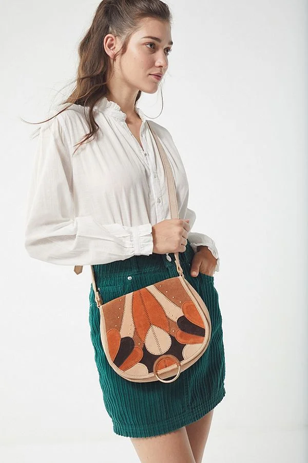 Suede Ring Saddle Crossbody Bag