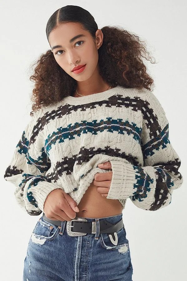 Urban Renewal Remade Patterned Cropped Sweater