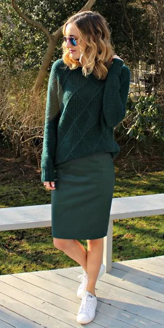 green pullover outfit