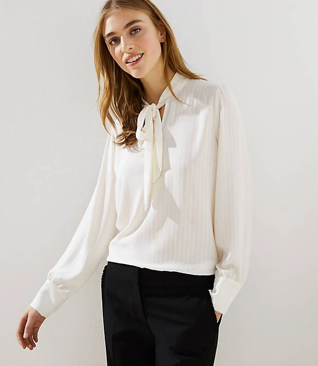 Textured Stripe Tie Neck Blouse