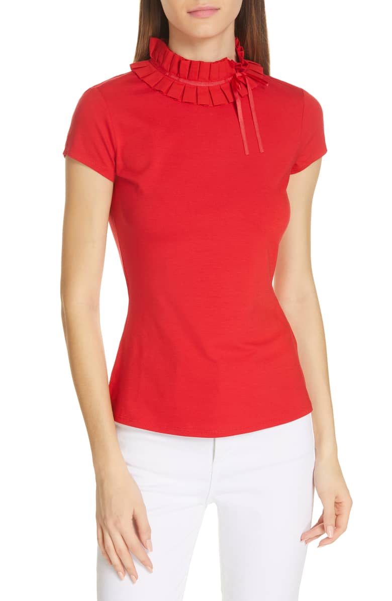 Ruffle Neck Fitted Tee