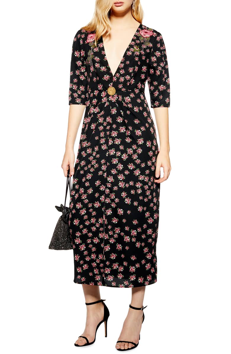 Embellished Floral Midi Dress
