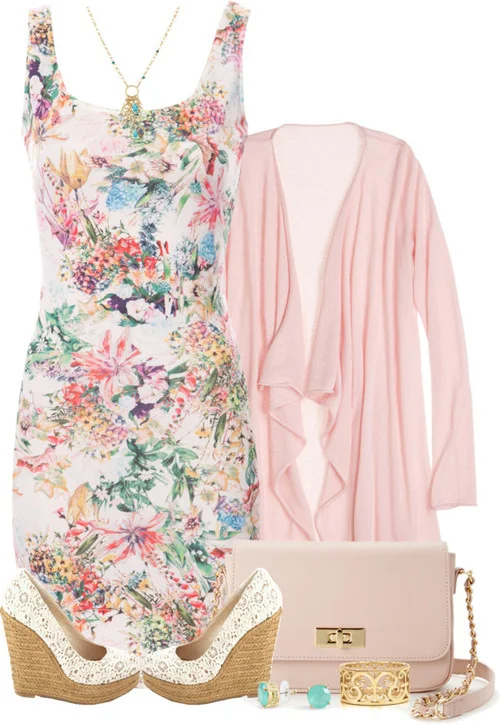 light pink dress with cardigan