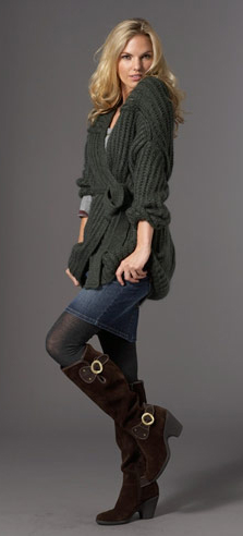 open lace back dress Threadbare Women's Olive Green Cinched Knitted Button Up Cardigan