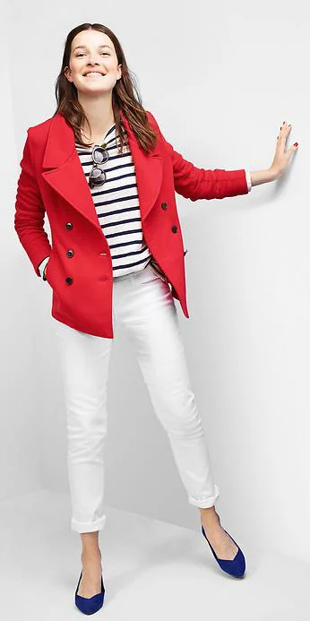 red peacoat outfit