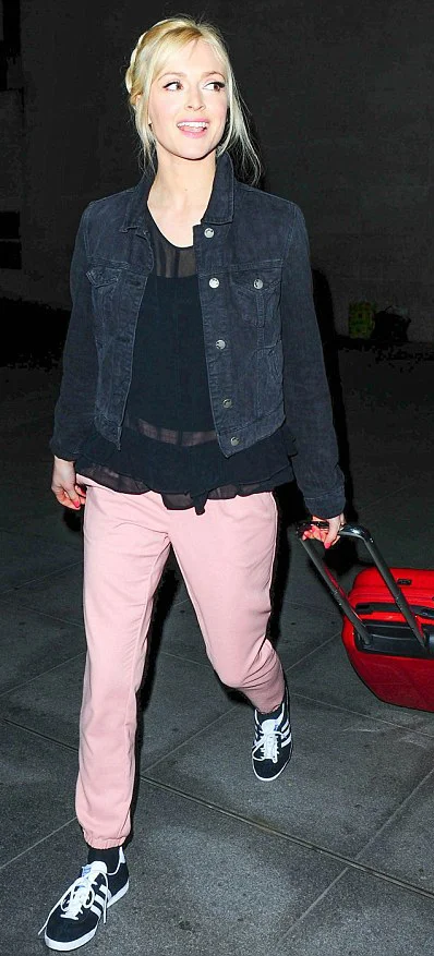 pink blazer black jeans