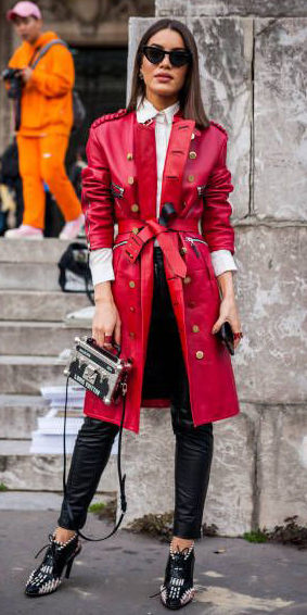 fall red trench coat outfit