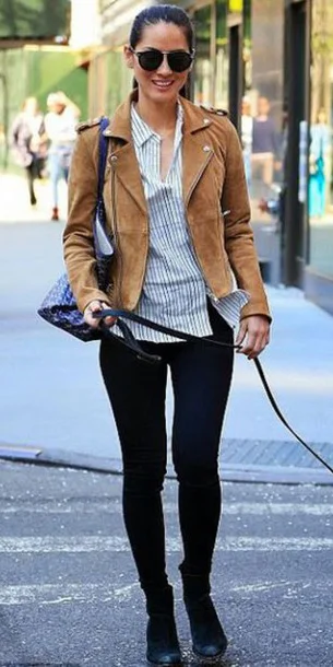 camel blazer black pants