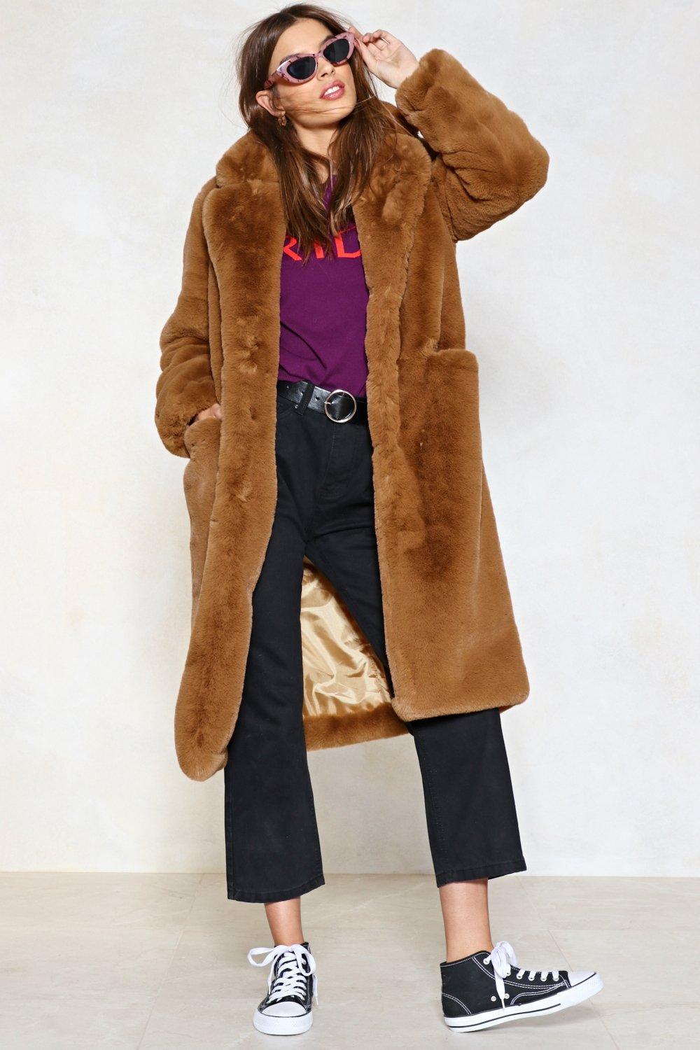 camel coat with fur