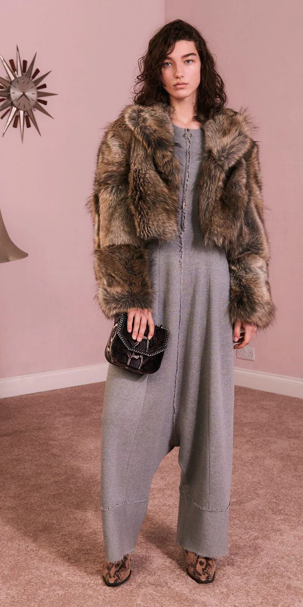 jumpsuit and fur coat