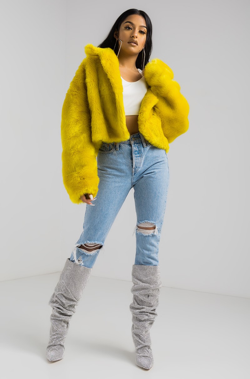 yellow fur jacket