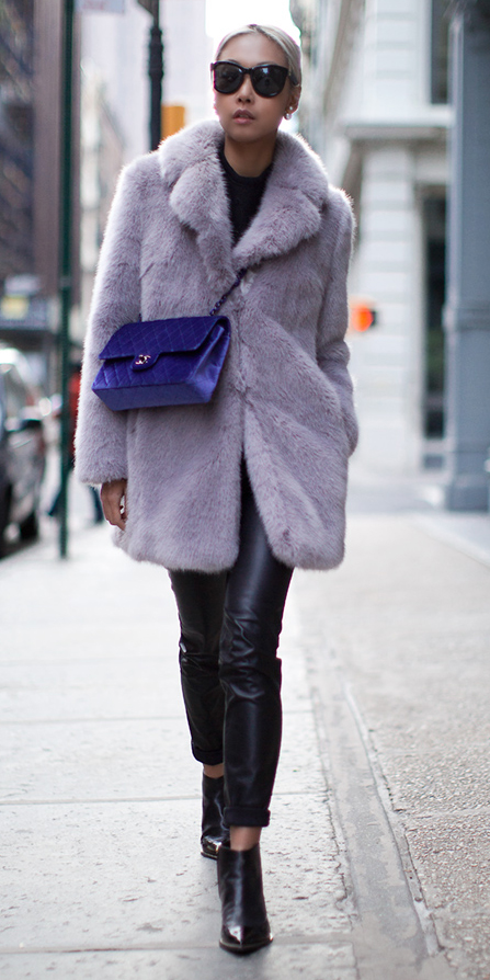Lavender Fur Coats Howtowear Fashion, How To Wear A Long Fur Coat With Jeans