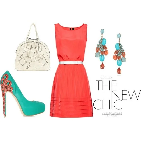 red dress green shoes