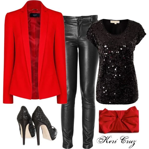 red blazer and jeans outfit