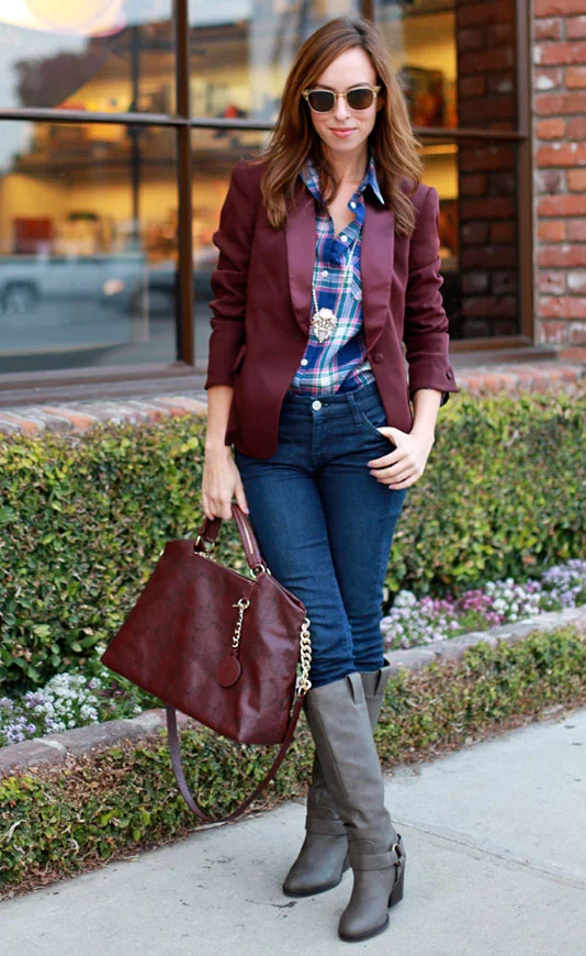 maroon blazer outfit