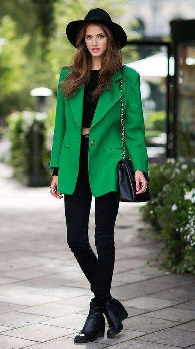 green blazer with jeans