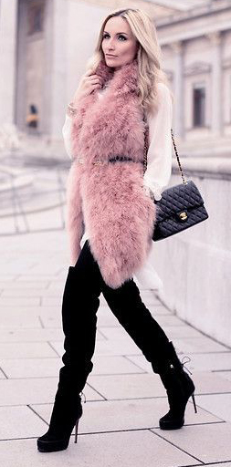 Pastel pink fur vests | HOWTOWEAR Fashion