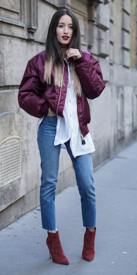 burgundy bomber jacket outfit womens - Hot Sale Online - Up To 65% Off