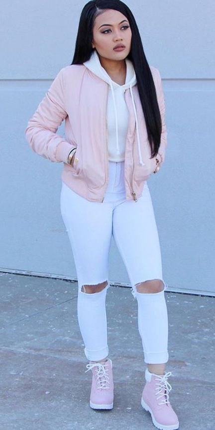 Pastel pink bomber jackets | HOWTOWEAR Fashion