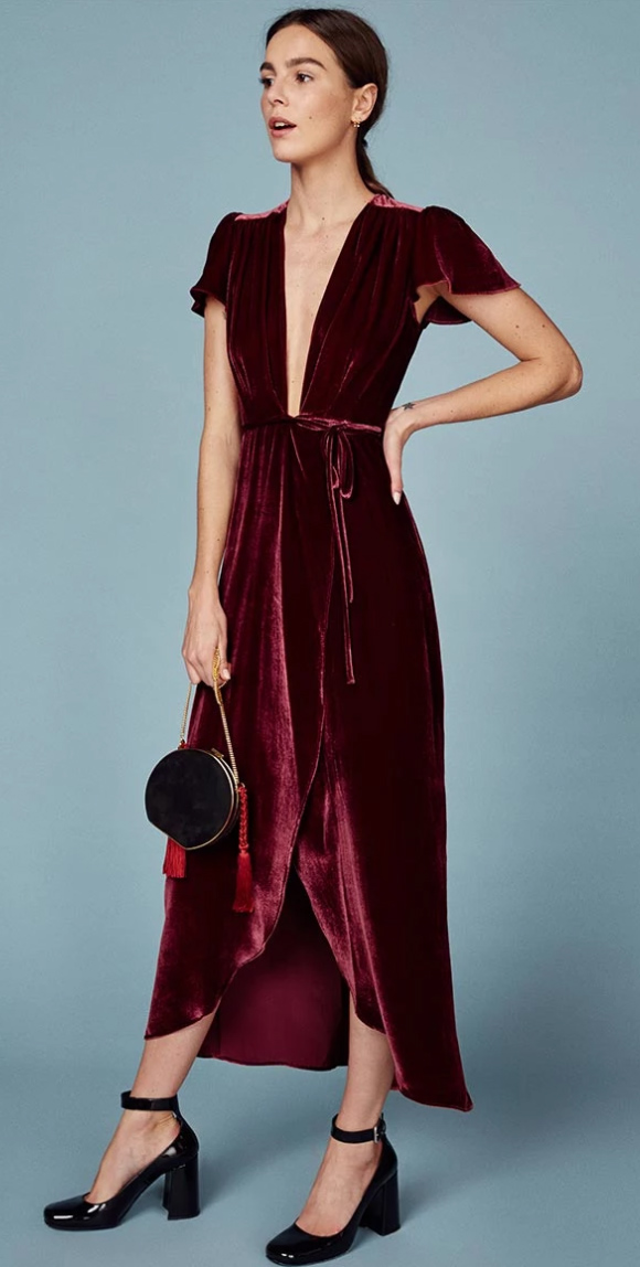 AX Paris Burgundy Long Sleeve Shirred Waist Midi Dress | New Look