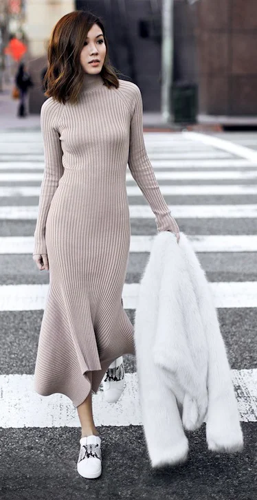 white sweater dress midi