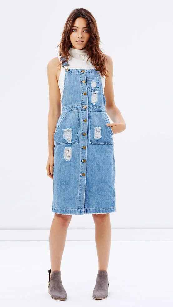 white jean jumper dress