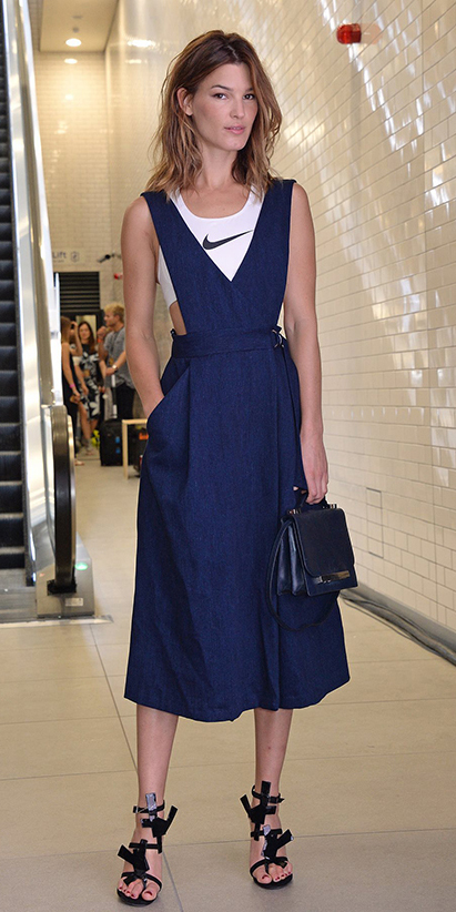 White Shirt Blue Jumper Dress