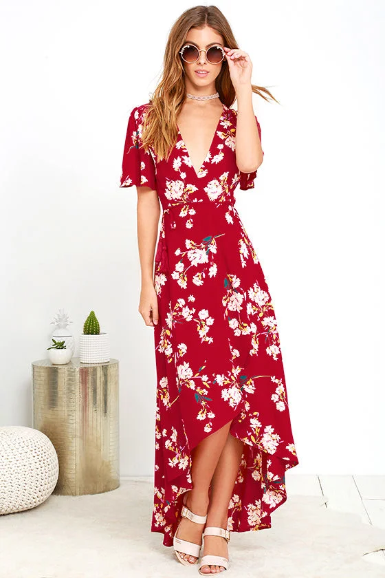 red and white wrap dress