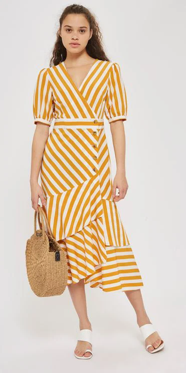 yellow midi wrap dress