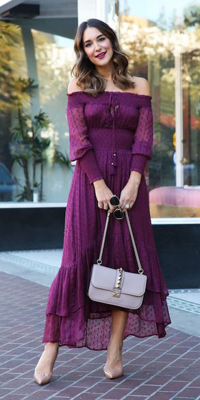 purple peasant dress
