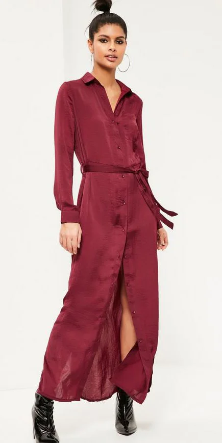 burgundy shirt dress