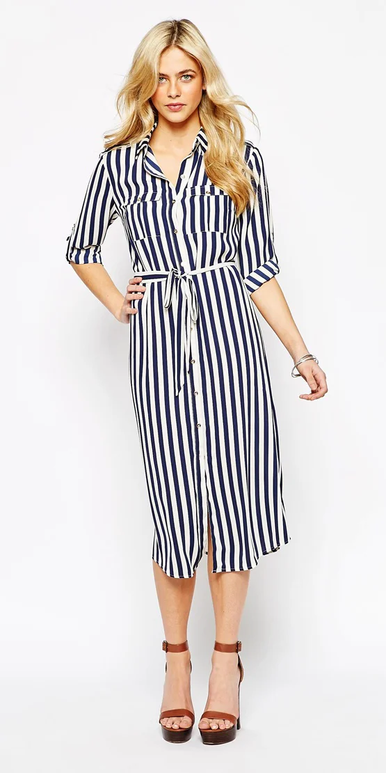 navy blue midi shirt dress