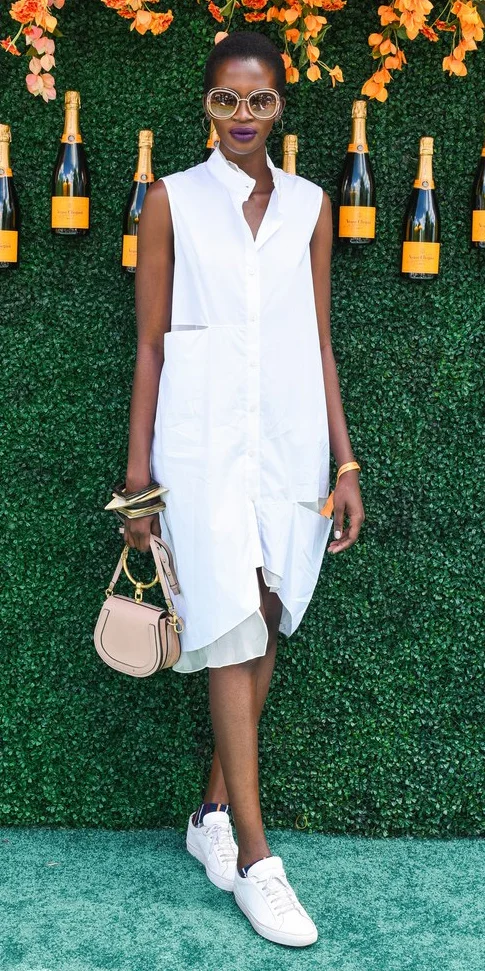 white dress tan shoes