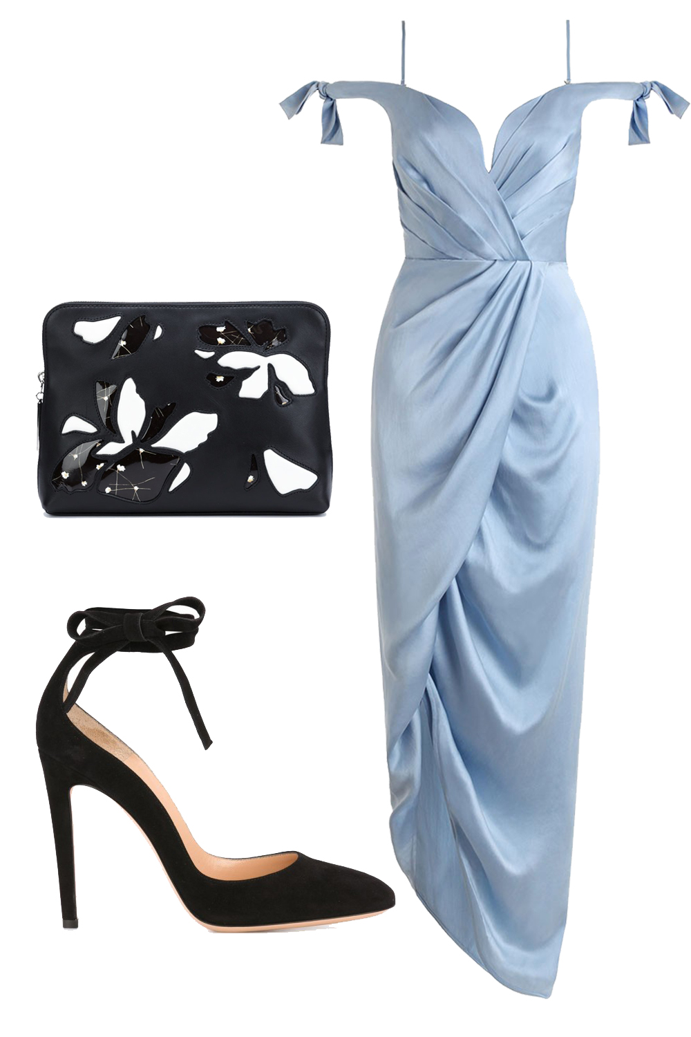 light blue dress with black shoes
