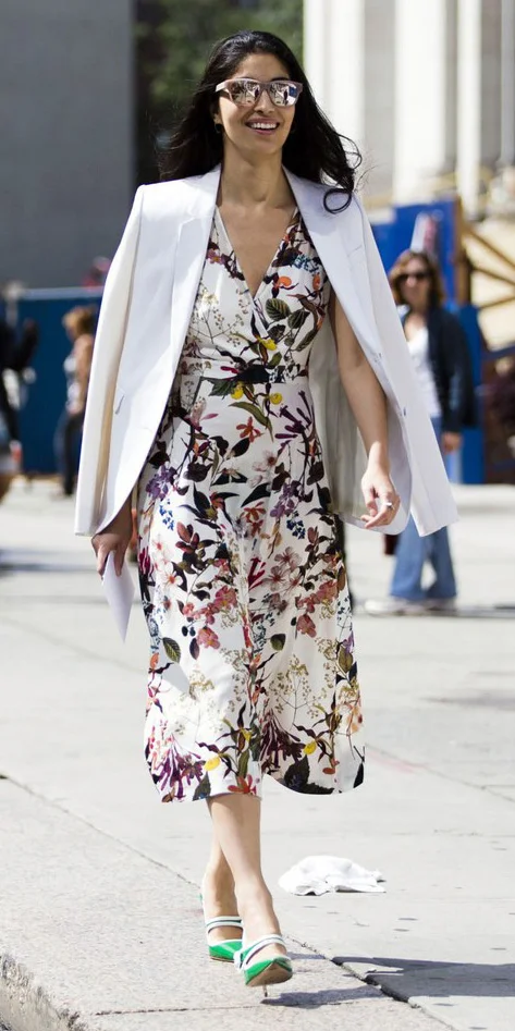 white blazer midi dress